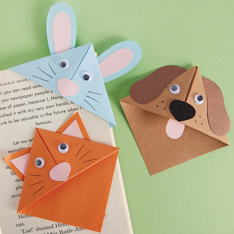 Origami corner bookmarks with animal faces