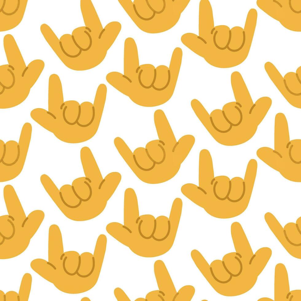 A pattern of hands making the ASL sign for "I love you" - the pinky, thumb, and forefinger are pointing up while the middle and ring fingers are tucked in.